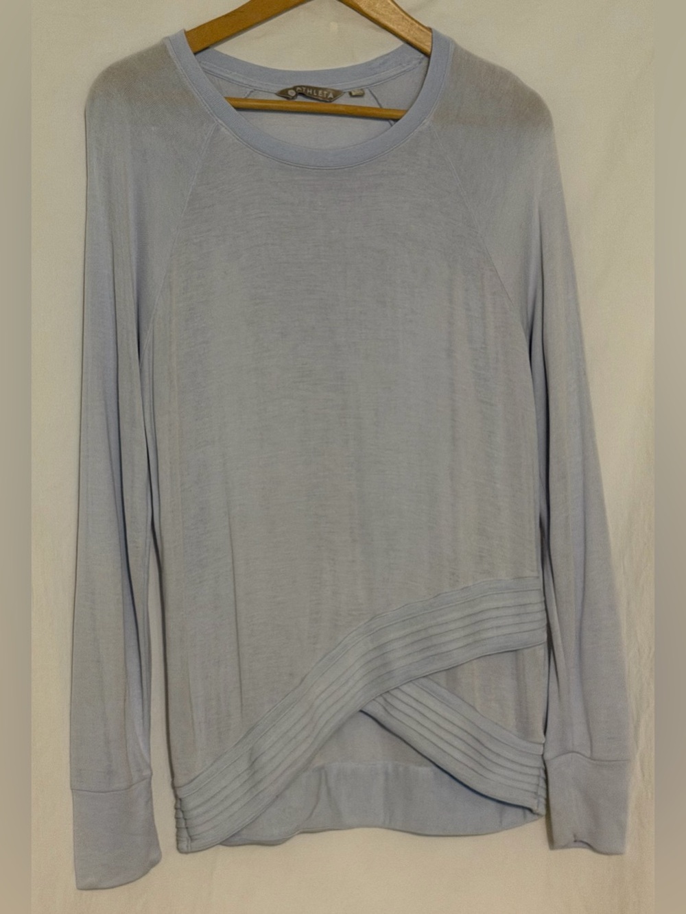 Athleta Serenity Criss Cross Sweatshirt Light Blue Modal Blend Long Sleeve